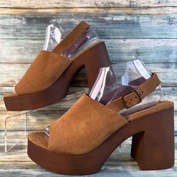 BioNatura Platform Slingback Sandals Size 9 Brown Suede Formal Chunky Block Heel - Picture 3 of 13